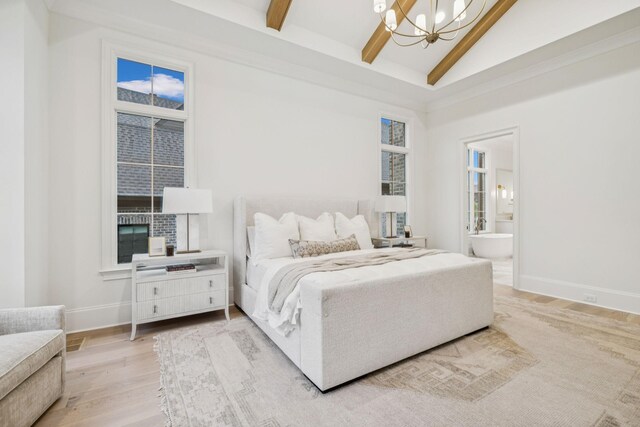 9314 Double Run Ct, College Grove, TN 37046 - bedroom featuring a chandelier, light wood-style floors, baseboards, and ensuite bathroom