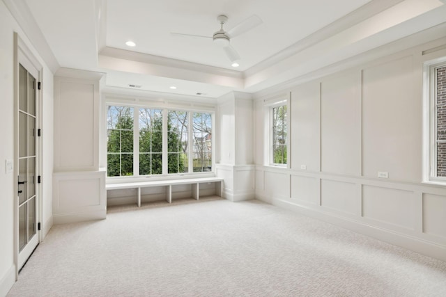 9314 Double Run Ct, College Grove, TN 37046 - spare room featuring a decorative wall, carpet floors, ceiling fan, recessed lighting, and a tray ceiling