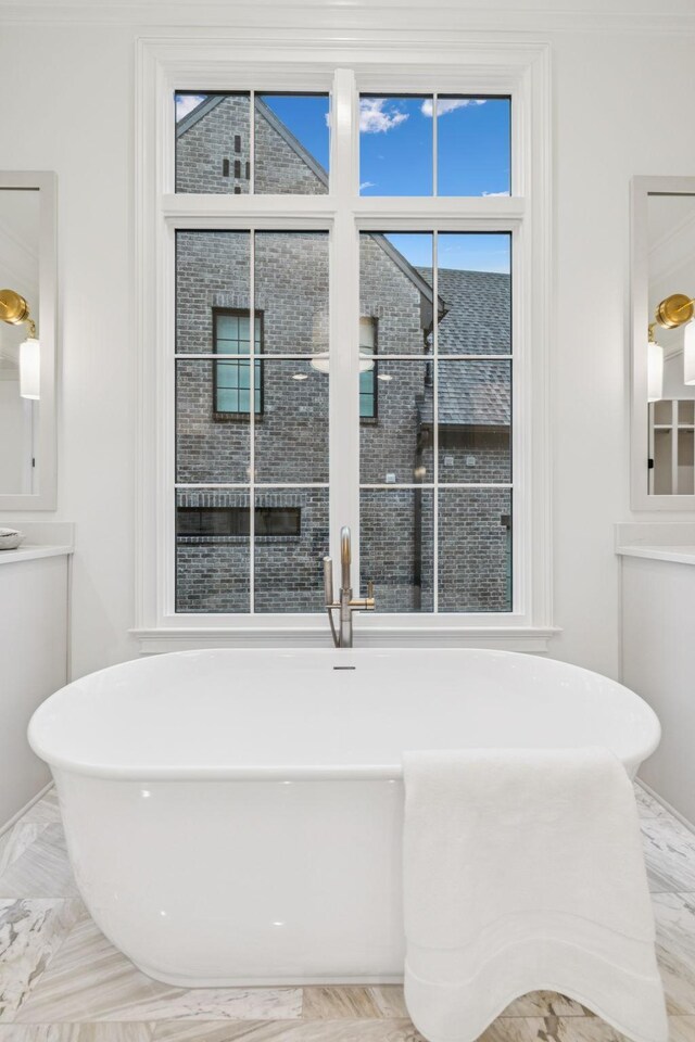 9314 Double Run Ct, College Grove, TN 37046 - full bath featuring a freestanding bath and marble finish flooring