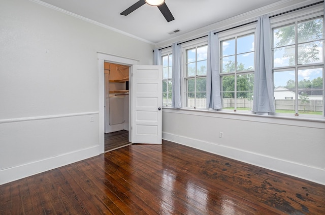 213 Maple St, Bell Buckle, TN 37020 - unfurnished bedroom with baseboards, hardwood / wood-style floors, ornamental molding, a closet, and a ceiling fan