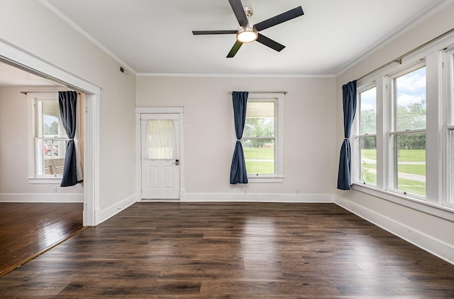 213 Maple St, Bell Buckle, TN 37020 - spare room featuring plenty of natural light, ornamental molding, a ceiling fan, wood finished floors, and baseboards