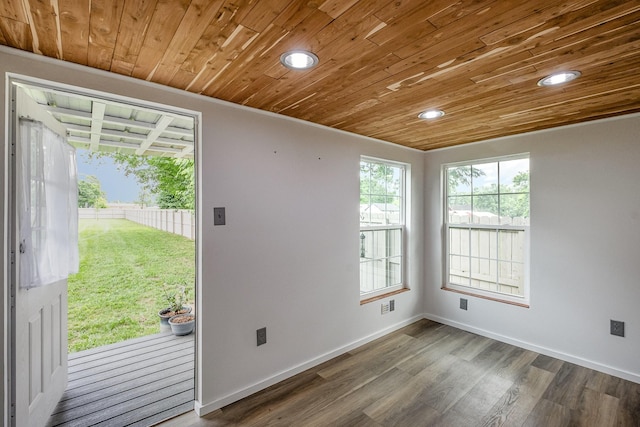 213 Maple St, Bell Buckle, TN 37020 - empty room featuring wood ceiling, recessed lighting, wood finished floors, and baseboards