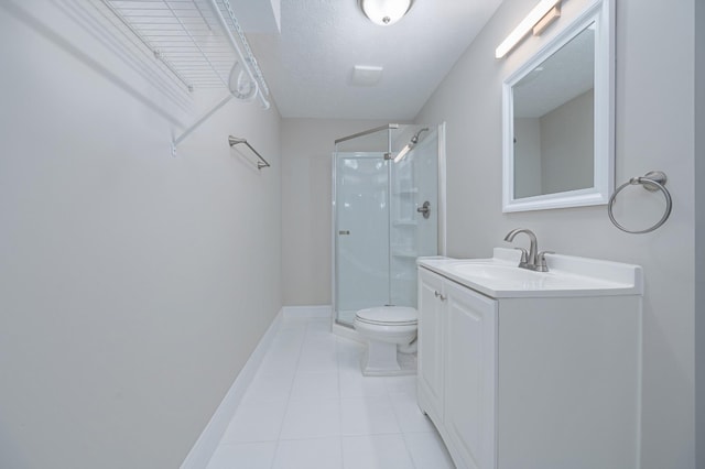 201 Welker Rd, Cedar Hill, TN 37032 - full bath featuring toilet, a shower stall, vanity, tile patterned flooring, and baseboards