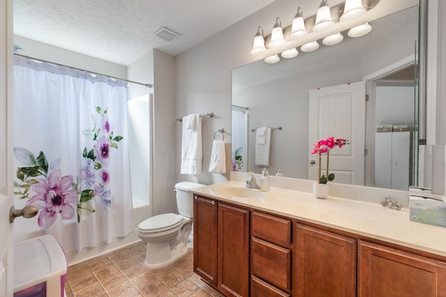 5104 Preserve Blvd, Antioch, TN 37013 - bathroom featuring vanity, toilet, shower / bath combination with curtain, and a textured ceiling