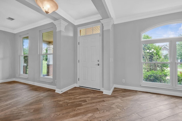 5000 Loch Lorne Ct, Mount Juliet, TN 37122 - entrance foyer featuring ornate columns, wood finished floors, and crown molding