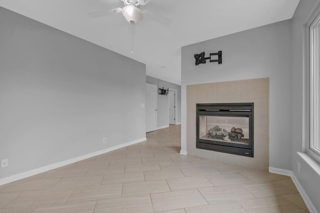 5000 Loch Lorne Ct, Mount Juliet, TN 37122 - unfurnished living room featuring a ceiling fan and a tile fireplace