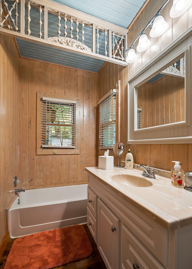 2541 Sparkmantown Rd, Doyle, TN 38559 - bathroom featuring vanity and wood walls