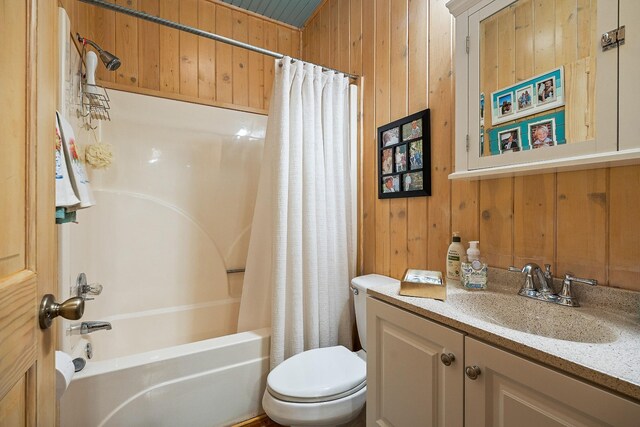 2541 Sparkmantown Rd, Rock Island, TN 38581 - full bath featuring wooden walls, shower / bathtub combination with curtain, and vanity