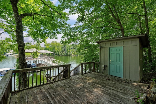2541 Sparkmantown Rd, Doyle, TN 38559 - deck with a water view, a storage unit, and a dock