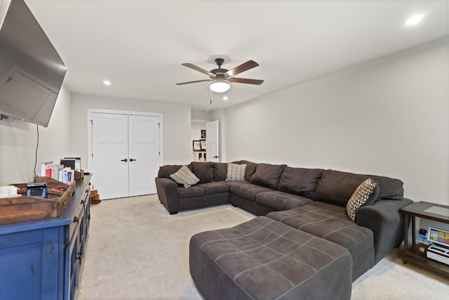 3067 Boxbury Ln, Spring Hill, TN 37174 - living area featuring light colored carpet, ceiling fan, and recessed lighting