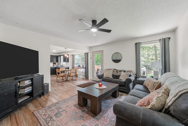 2930 Charlie Sleigh Rd, Woodlawn, TN 37191 - living room featuring a ceiling fan, light wood-style flooring, and a textured ceiling