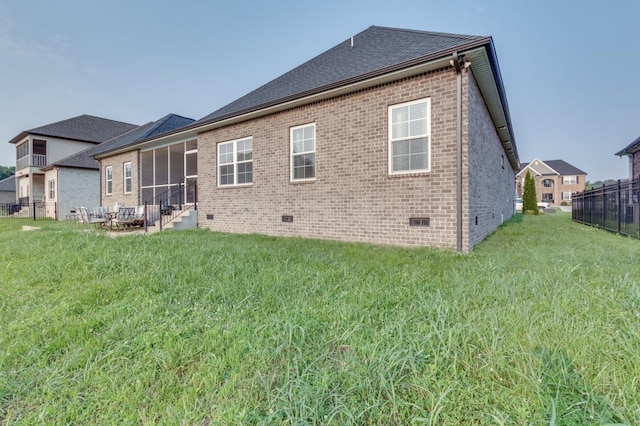 1105 Kittywood Ct, Murfreesboro, TN 37129 - back of house featuring brick siding, crawl space, a sunroom, and a shingled roof