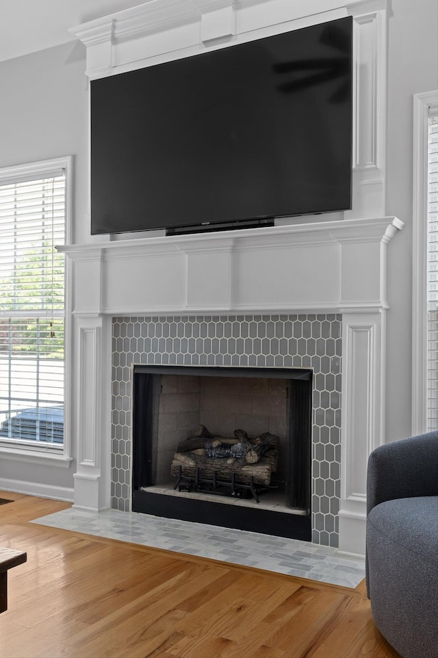 6523 Brigade Ln, Hixson, TN 37343 - detailed view of a fireplace with flush hearth and wood finished floors