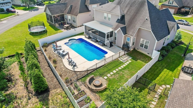 6523 Brigade Ln, Hixson, TN 37343 - aerial perspective of suburban area with a pool