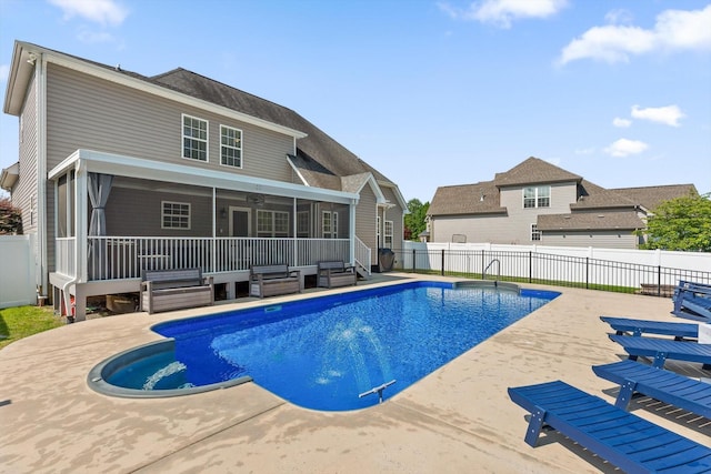 6523 Brigade Ln, Hixson, TN 37343 - view of swimming pool with a patio area, a sunroom, and a fenced backyard