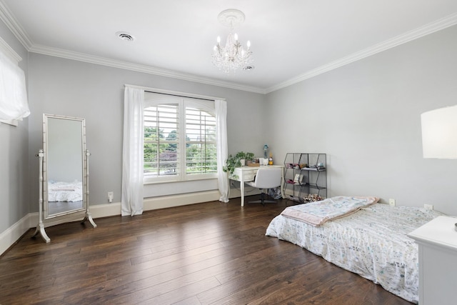 8255 Jamie Ct, Brentwood, TN 37027 - bedroom featuring a chandelier, ornamental molding, wood finished floors, and baseboards