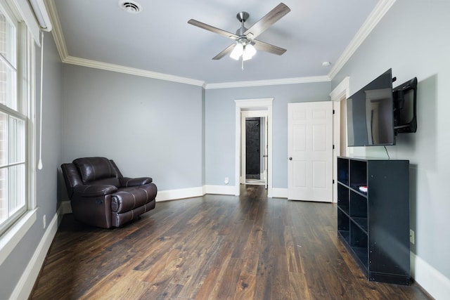 8255 Jamie Ct, Brentwood, TN 37027 - unfurnished room featuring a ceiling fan, dark wood-style floors, baseboards, and ornamental molding