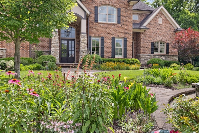 8255 Jamie Ct, Brentwood, TN 37027 - view of front of house featuring stone siding, french doors, and brick siding