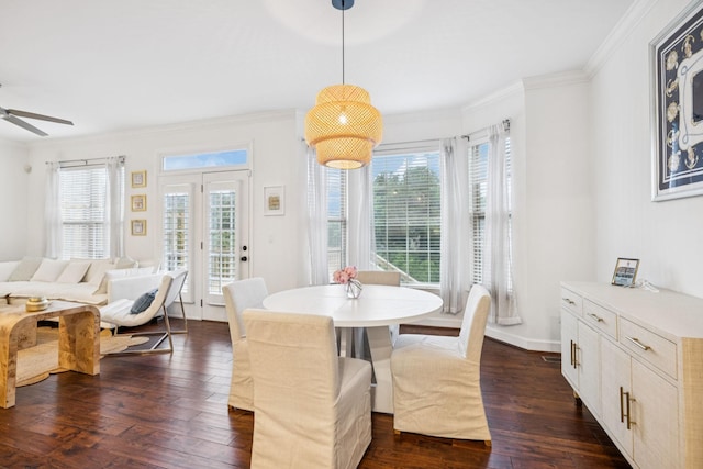 641 Old Hickory Blvd Unit 35, Brentwood, TN 37027 - dining area with plenty of natural light, ornamental molding, dark wood-style floors, a ceiling fan, and baseboards