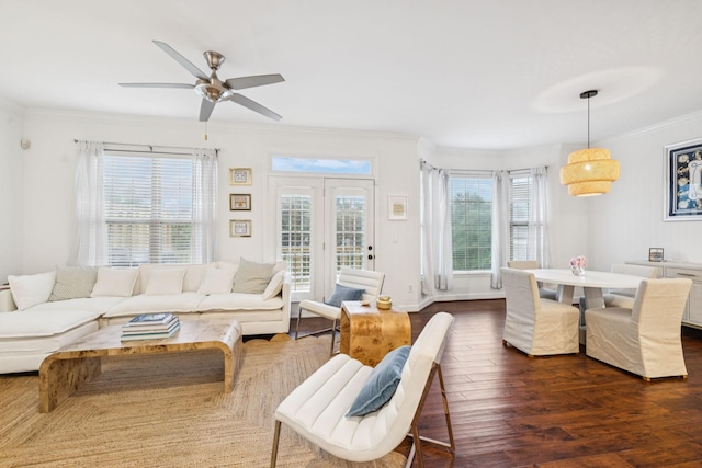 641 Old Hickory Blvd Unit 35, Brentwood, TN 37027 - living area featuring crown molding, dark wood-type flooring, healthy amount of natural light, and a ceiling fan
