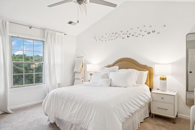 641 Old Hickory Blvd Unit 35, Brentwood, TN 37027 - bedroom featuring light carpet, baseboards, vaulted ceiling, and a ceiling fan