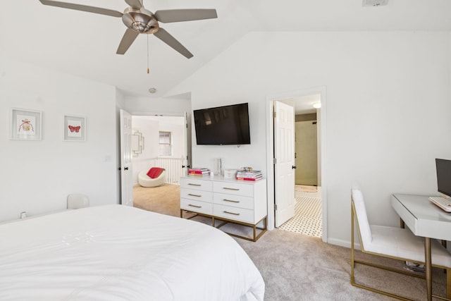 641 Old Hickory Blvd Unit 35, Brentwood, TN 37027 - carpeted bedroom featuring lofted ceiling, ensuite bathroom, an office area, and ceiling fan