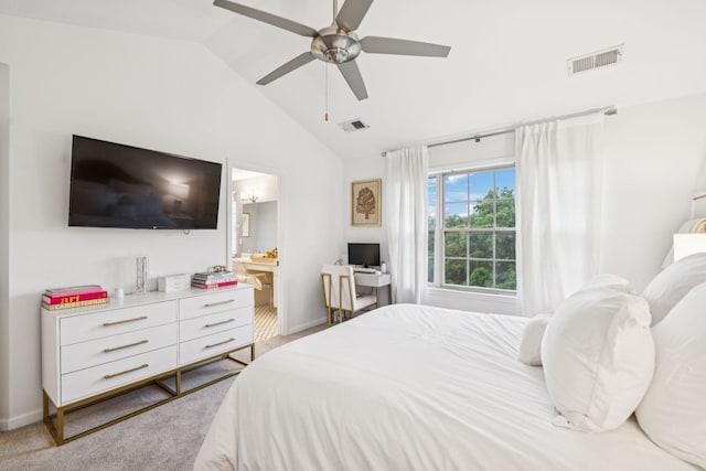 641 Old Hickory Blvd Unit 35, Brentwood, TN 37027 - bedroom featuring lofted ceiling, light carpet, ceiling fan, baseboards, and ensuite bathroom