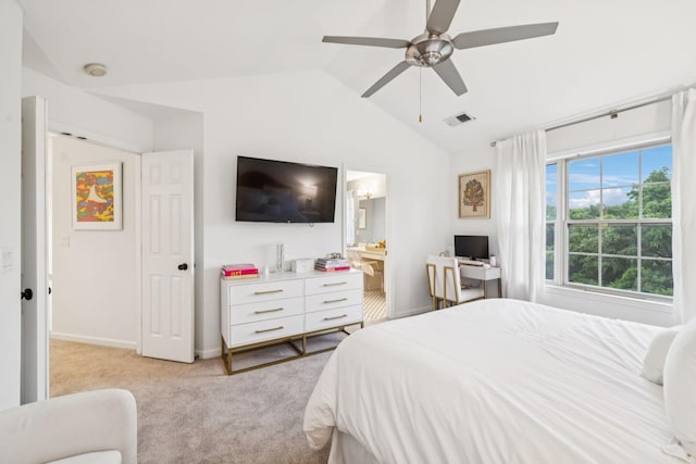 641 Old Hickory Blvd Unit 35, Brentwood, TN 37027 - bedroom with lofted ceiling, light carpet, ceiling fan, a desk, and baseboards