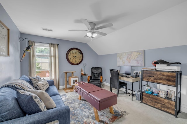 2988 Barnstable Ct, Murfreesboro, TN 37127 - carpeted office with a ceiling fan, vaulted ceiling, and baseboards