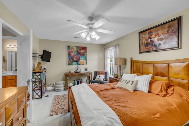 2988 Barnstable Ct, Murfreesboro, TN 37127 - bedroom featuring light colored carpet, ensuite bath, and a ceiling fan