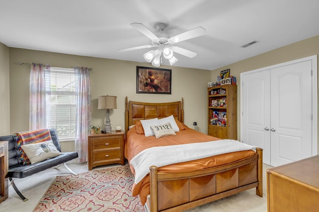 2988 Barnstable Ct, Murfreesboro, TN 37127 - bedroom with light colored carpet, a closet, and ceiling fan