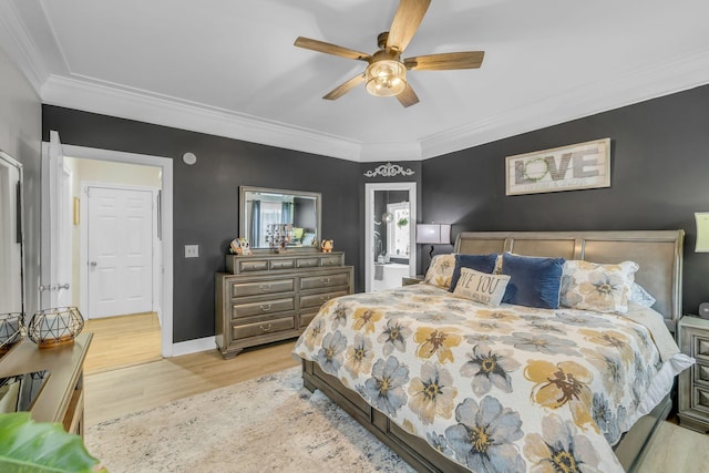 2988 Barnstable Ct, Murfreesboro, TN 37127 - bedroom with wood finished floors, crown molding, baseboards, and a ceiling fan