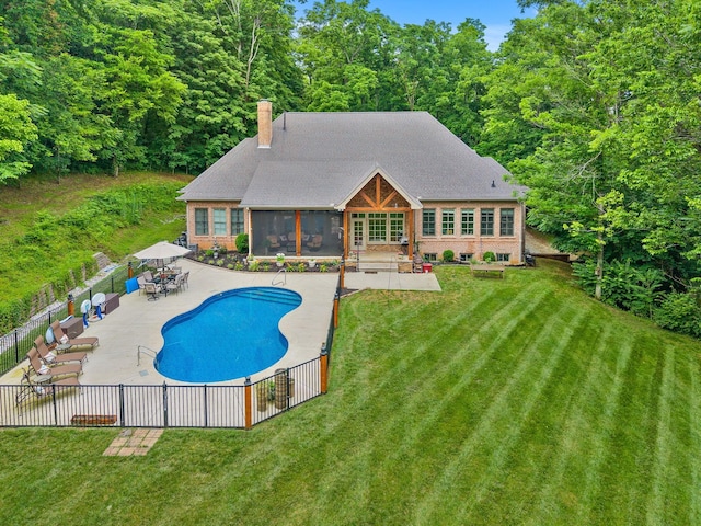 6779 Arno Allisona Rd, College Grove, TN 37046 - view of swimming pool with a patio area, a sunroom, and outdoor dining area