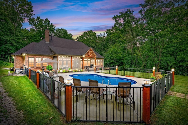 6779 Arno Allisona Rd, College Grove, TN 37046 - pool at dusk featuring a patio