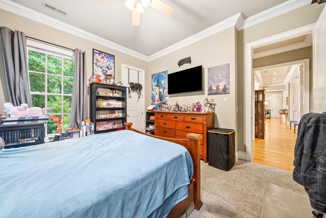 6779 Arno Allisona Rd, College Grove, TN 37046 - carpeted bedroom featuring crown molding and ceiling fan