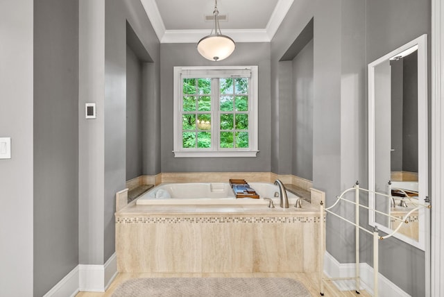 6779 Arno Allisona Rd, College Grove, TN 37046 - bathroom featuring a garden tub and crown molding