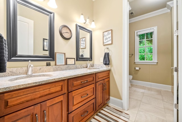 6779 Arno Allisona Rd, College Grove, TN 37046 - bathroom with double vanity and ornamental molding