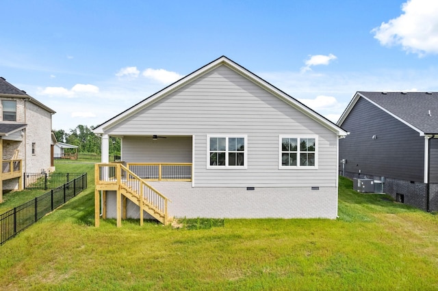1573 Collins View Way, Clarksville, TN 37043 - back of house with stairs, crawl space, ceiling fan, and central air condition unit