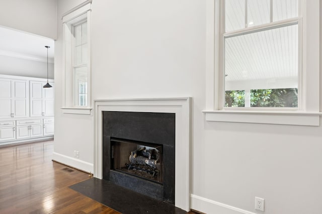 286 Keswick Grove Ln, Franklin, TN 37067 - detailed view of wood finished floors, baseboards, and a fireplace with flush hearth