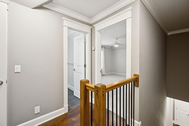 286 Keswick Grove Ln, Franklin, TN 37067 - corridor with an upstairs landing, crown molding, baseboards, and dark wood-style flooring