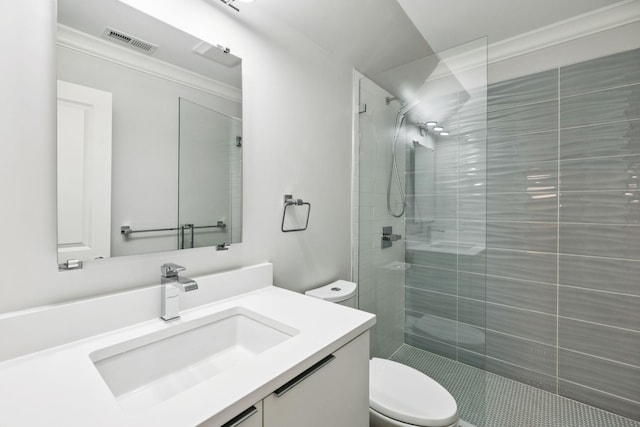 286 Keswick Grove Ln, Franklin, TN 37067 - full bath with toilet, tiled shower, vanity, and ornamental molding