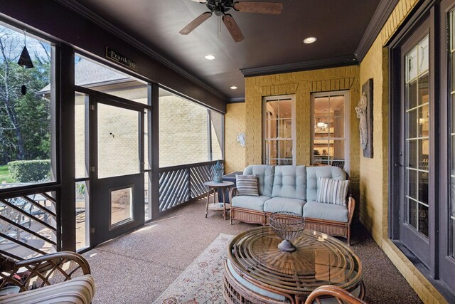 1194 Meadow Bridge Ln, Arrington, TN 37014 - sunroom with ceiling fan and outdoor lounge area