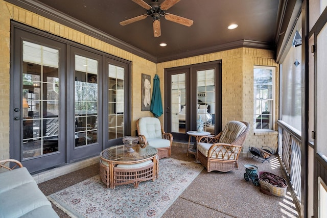 1194 Meadow Bridge Ln, Arrington, TN 37014 - sunroom featuring french doors and ceiling fan