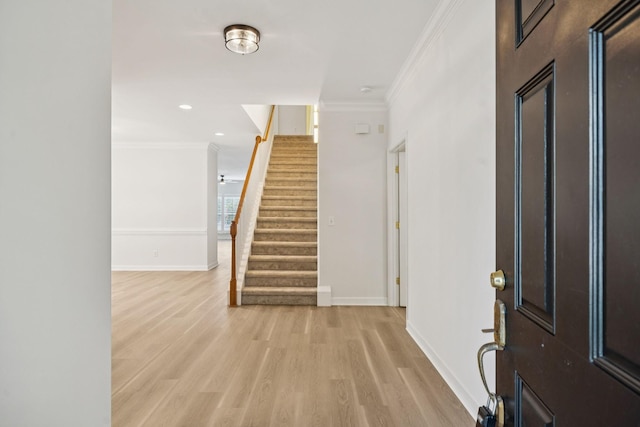 1906 Montgomery Way, Franklin, TN 37067 - entryway with ornamental molding, stairway, light wood-style floors, and recessed lighting