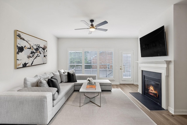 1906 Montgomery Way, Franklin, TN 37067 - living room featuring wood finished floors, ceiling fan, and a glass covered fireplace