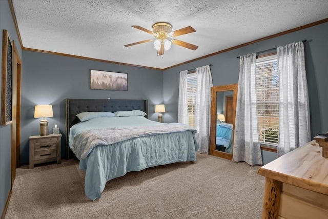 4552 Elkins Dr, Centerville, TN 37033 - bedroom with ornamental molding, carpet, a textured ceiling, and a ceiling fan