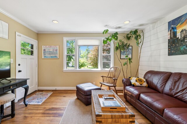 4202 Murphy Rd, Nashville, TN 37209 - living area with baseboards, wood finished floors, crown molding, and recessed lighting