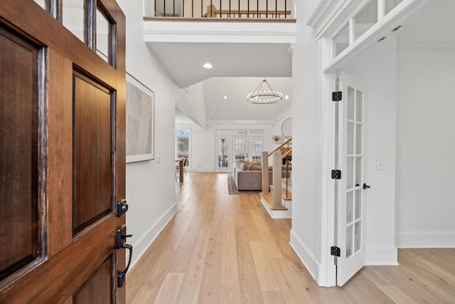 205 Well Spring Ct, Brentwood, TN 37027 - entryway featuring french doors, light wood-style flooring, baseboards, recessed lighting, and a chandelier