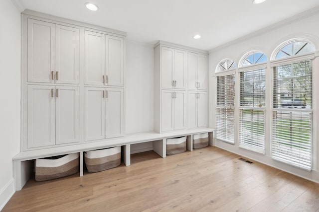 205 Well Spring Ct, Brentwood, TN 37027 - mudroom featuring recessed lighting, light wood-style floors, and crown molding