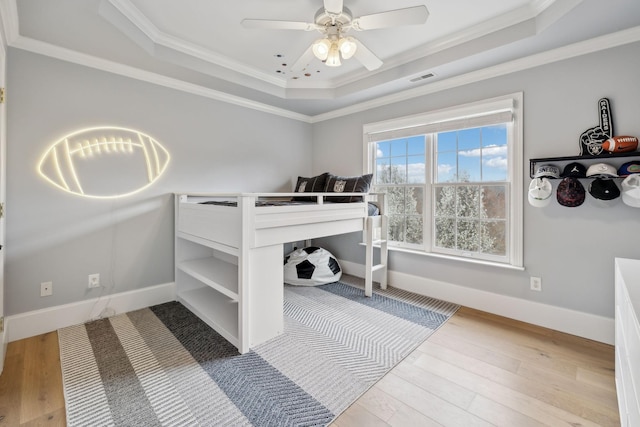 205 Well Spring Ct, Brentwood, TN 37027 - bedroom with a raised ceiling, wood finished floors, crown molding, baseboards, and ceiling fan